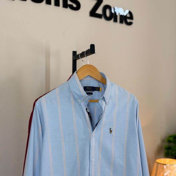 Ralph Lauren Style Striped Shirt SKY BLUE AND RED